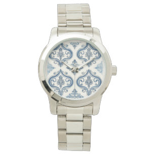 Montre pour Femme, Mosaïque Bleu Argent, Montre de
