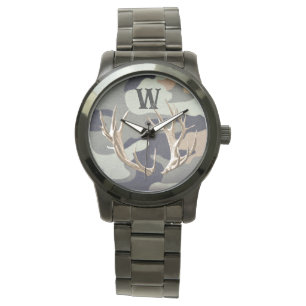 Montre pour homme avec bois de cerf sur fond gris