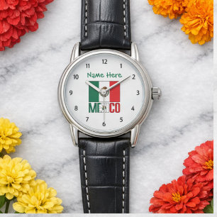 Montre pour homme en cuir arabe drapeau du Mexique
