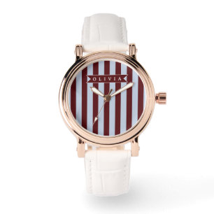 Montre Pré-personnalisé Marron Bleu Cabana Rayé