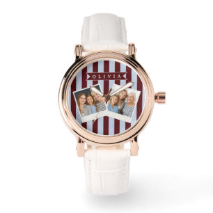 Montre Pré-personnalisé Marron Bleu Cabana Rayé