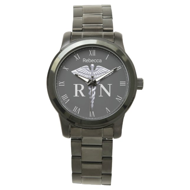 Montre Précieux Argent Médicale Caduceus Infirmière inscr (devant)