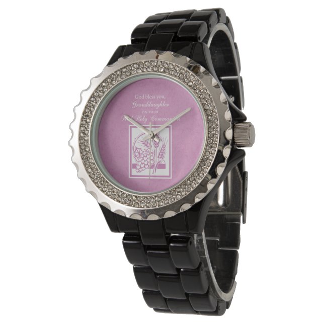 Montre Première communion de la petite-fille, rose (Incliné)