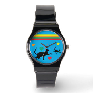 Montre Pride Watch – Black Cats with Rainbow Hearts