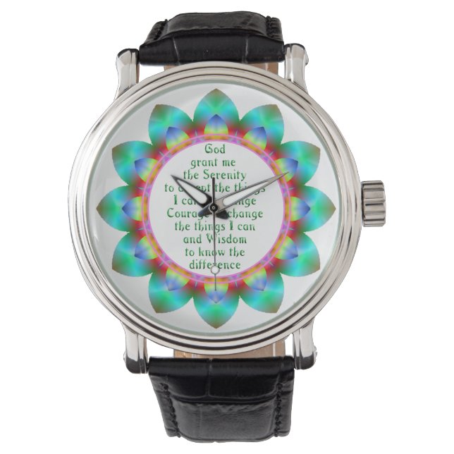 Montre Prière de sérénité centrée sur 12 fleur de concept (devant)