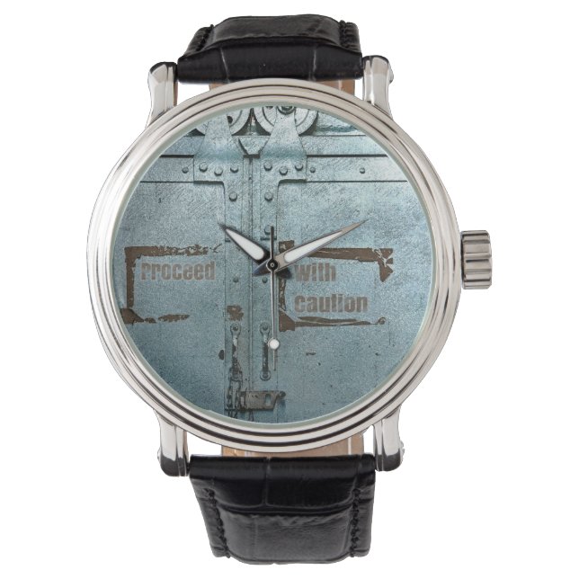 Montre Procéder avec prudence porte industrielle gris ble (devant)