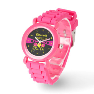 Montre Promu à grand nom de soeur jaune rose