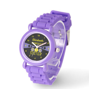 Montre Promu au nom de grande soeur jaune violet