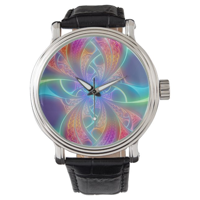 Montre Psychédélic Rainbow Swirls Fractal Pattern (devant)