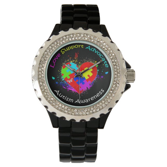 Montre Puzzle de l'autisme sur le coeur (devant)