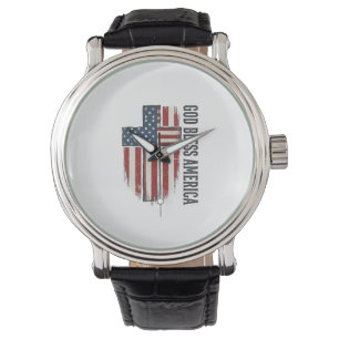 Montre Que Dieu bénisse l'Amérique Croix patriotique vint