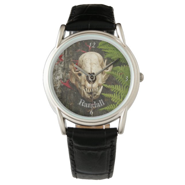 Montre Raccoon crâne vieilles fougères de rondins et péta (devant)