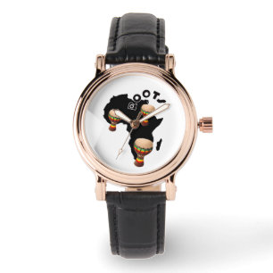 Montre Racines Afro - Regarder en cuir noir Carré
