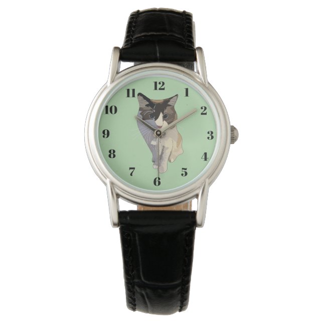 Montre Ragdoll cat, pastel green, stained glass (devant)