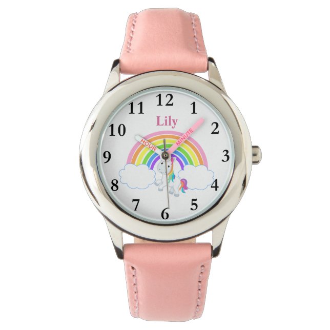 Montre Rainbow Unicorn avec nom Girls Watch (devant)