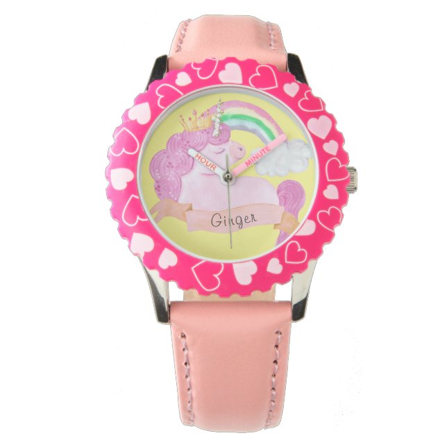 Montre 🌈 Rainbow Unicorn Nom personnalisé (devant)