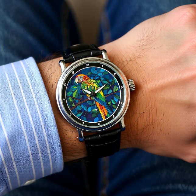 Montre Rainforest Radiance" - Stained Glass Parrot Wall  (Créateur téléchargé)