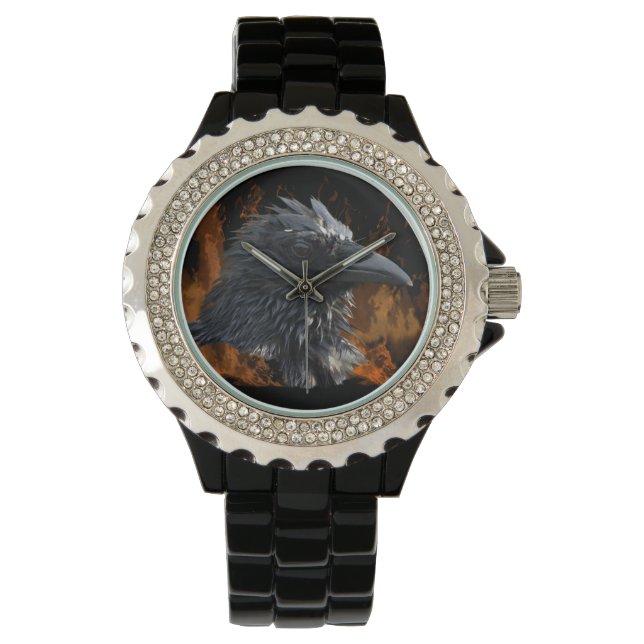 Montre Raven Flames Wiccan Gothic Design (devant)