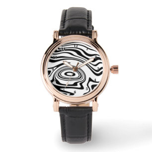 Montre rayée ondulée noir blanc