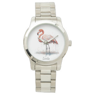 Montre Rayonnement de Flamant rose : Aquarelle, personnal