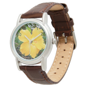 Montre "Rayonnement d'or : Fleur d'Hibiscus jaune sur un 