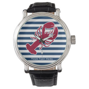 Montre Rayure blanche bleue de monogramme rouge nautique