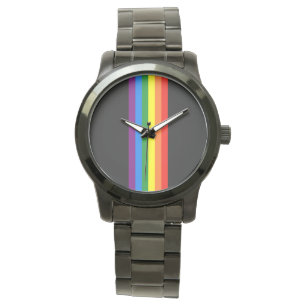 Montre Rayures d'arc-en-ciel sur l'appui noir du gay