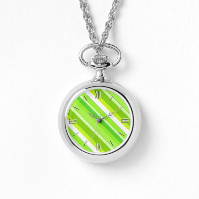 Montre Rayures de bonbons en couches - vert citron et bla (Recto)
