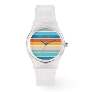 Montre Rayures de coucher de soleil rétro moderne personn