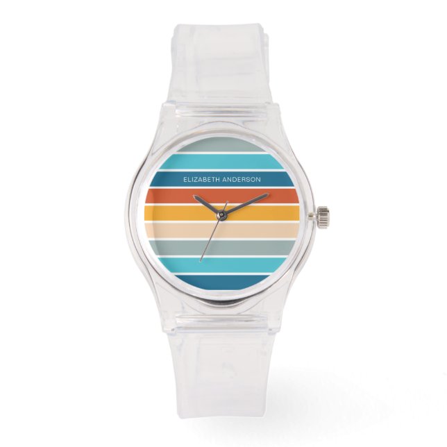 Montre Rayures de coucher de soleil rétro moderne personn (Recto)