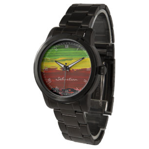 Montre Rayures de peinture rastafarienne Nom personnalisé