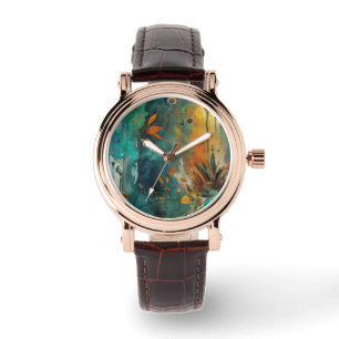 Montre Récolte d'automne Turquoise rouille or Abstrait
