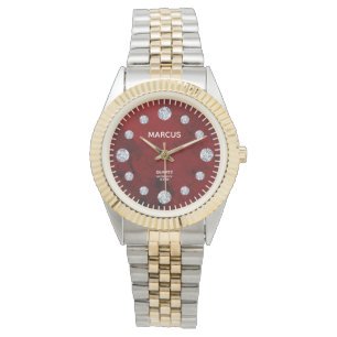Montre Red Coral Diamond Dial Nom personnalisé Cadeau