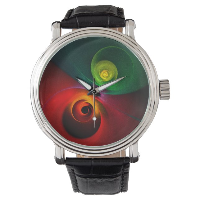Montre Red Green Yin Yang Moderne Motif d'art Abstrait #2 (devant)