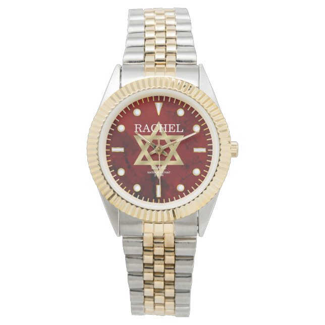 Montre Red Jasper Jade Dial Personnalisé Nom étoile de Da (devant)