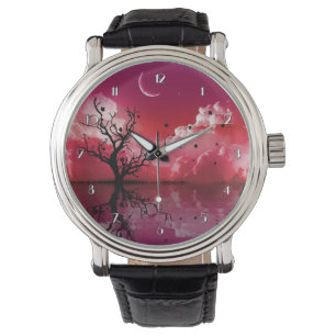 Montre Red Night Sky Réflexions Pittoresque Wrist Watch