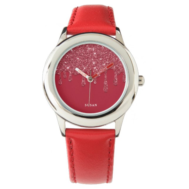 Montre Red Parties scintillant Drift Nom personnalisé Wri (devant)