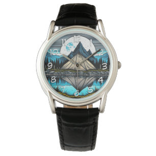 Montre Réflexion d'une tente sur le lac dans les montagne
