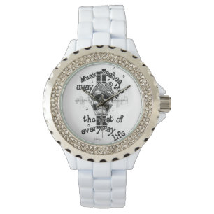 Montre Regarder crâne de la musique blanche Bling.