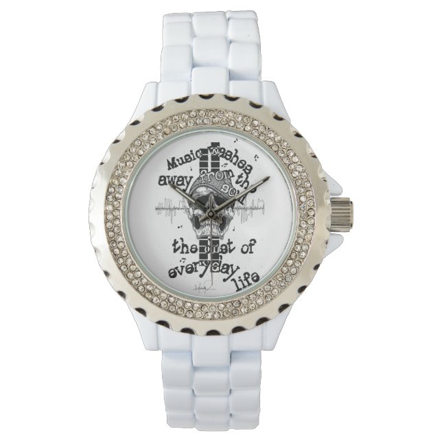 Montre Regarder crâne de la musique blanche Bling. (devant)