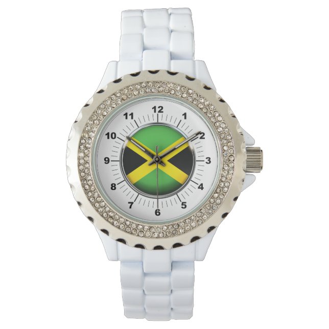 Montre Regarder en émail blanc Drapeau Jamaïque féminin (devant)