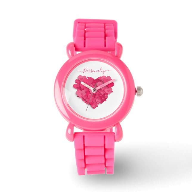 Montre Regarder le coeur rose 3D tendance avec option de  (Recto)