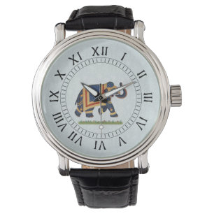 Montre Regardez bleu gris indien Elephant mains romaines