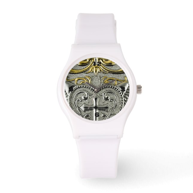 Montre religieux christianisme métal croix d'argent (Recto)