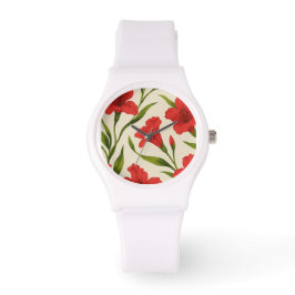 Montre relógio florais vermelha 