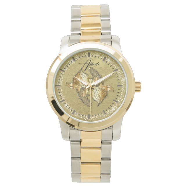 Montre Reloj  dorada personalizada  con peces doradas (devant)