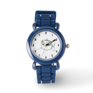 Montre requin aquarelle souriant gris vert océan animal