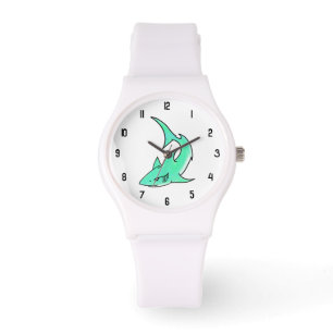 Montre requin souriant de dessin animé bleu vert océan an