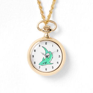 Montre requin souriant de dessin animé bleu vert océan an