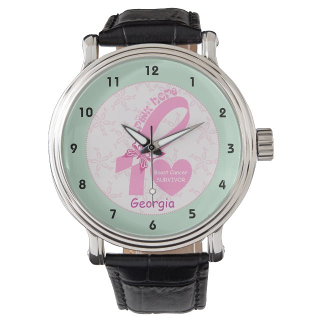 Montre Résurvivant du cancer du sein rose au ruban, front (devant)